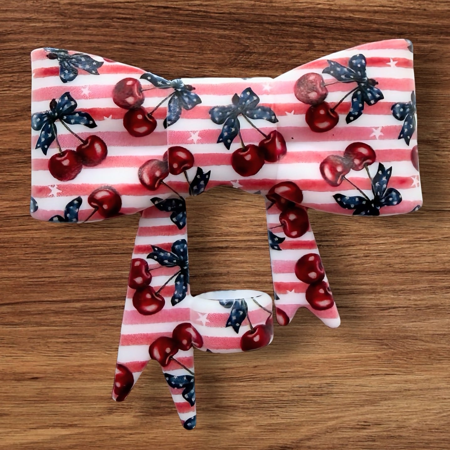 Striped Cherries Bow Focal/Straw Topper