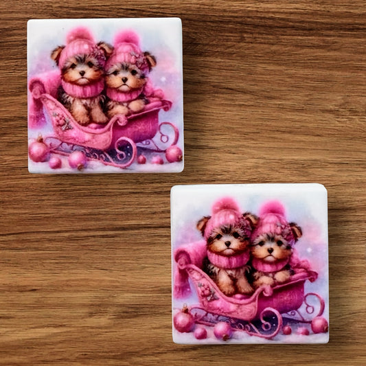 Yorkies In Sleigh Focal (Custom)