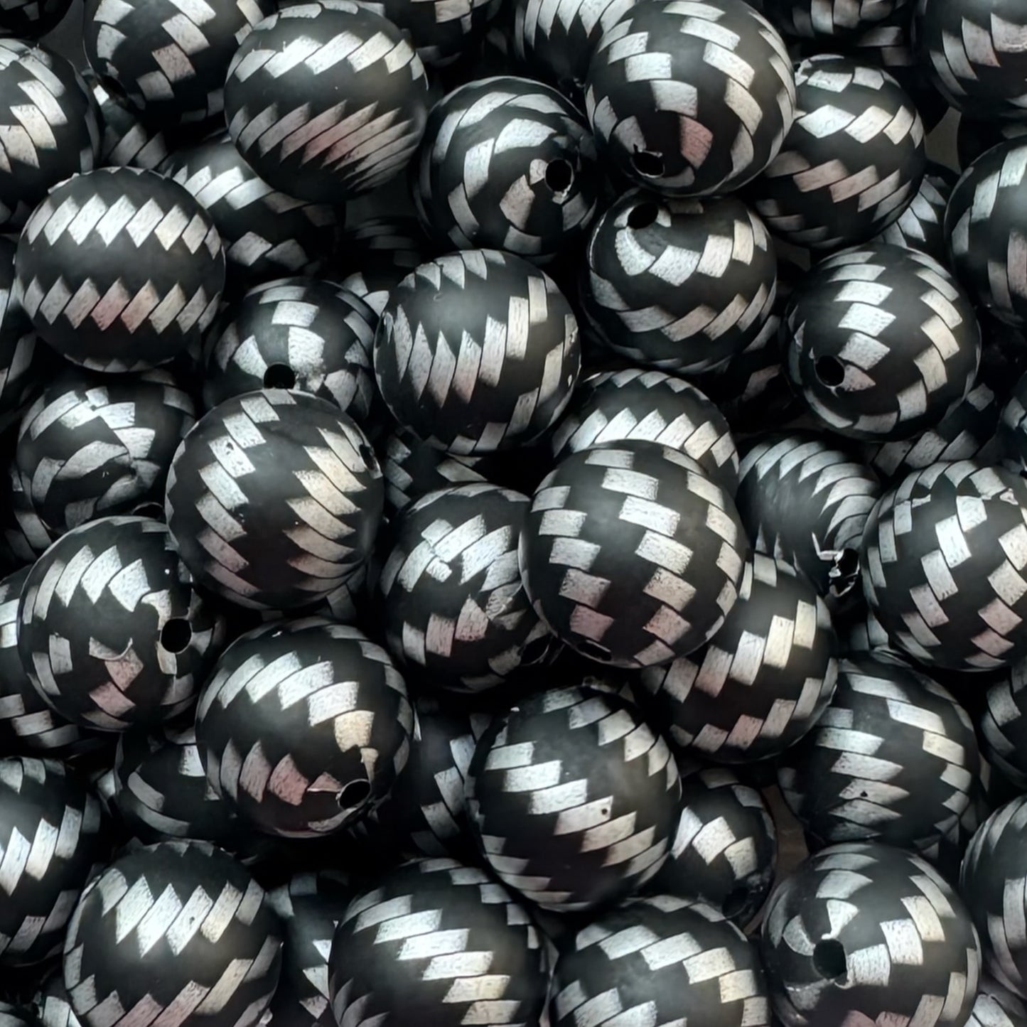 15mm Silver & Black Chevron Silicone Bead