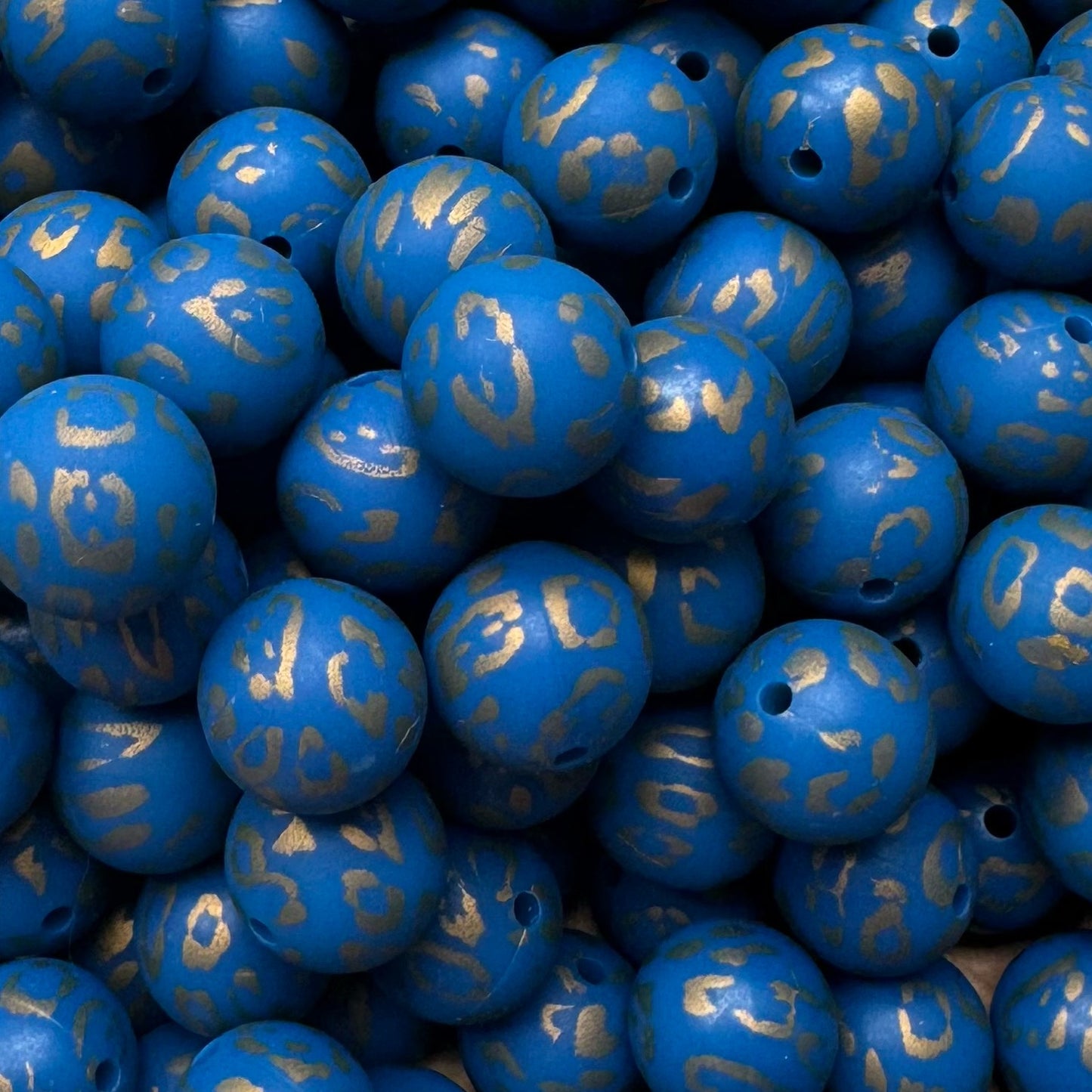 15mm Blue & Gold Silicone Bead
