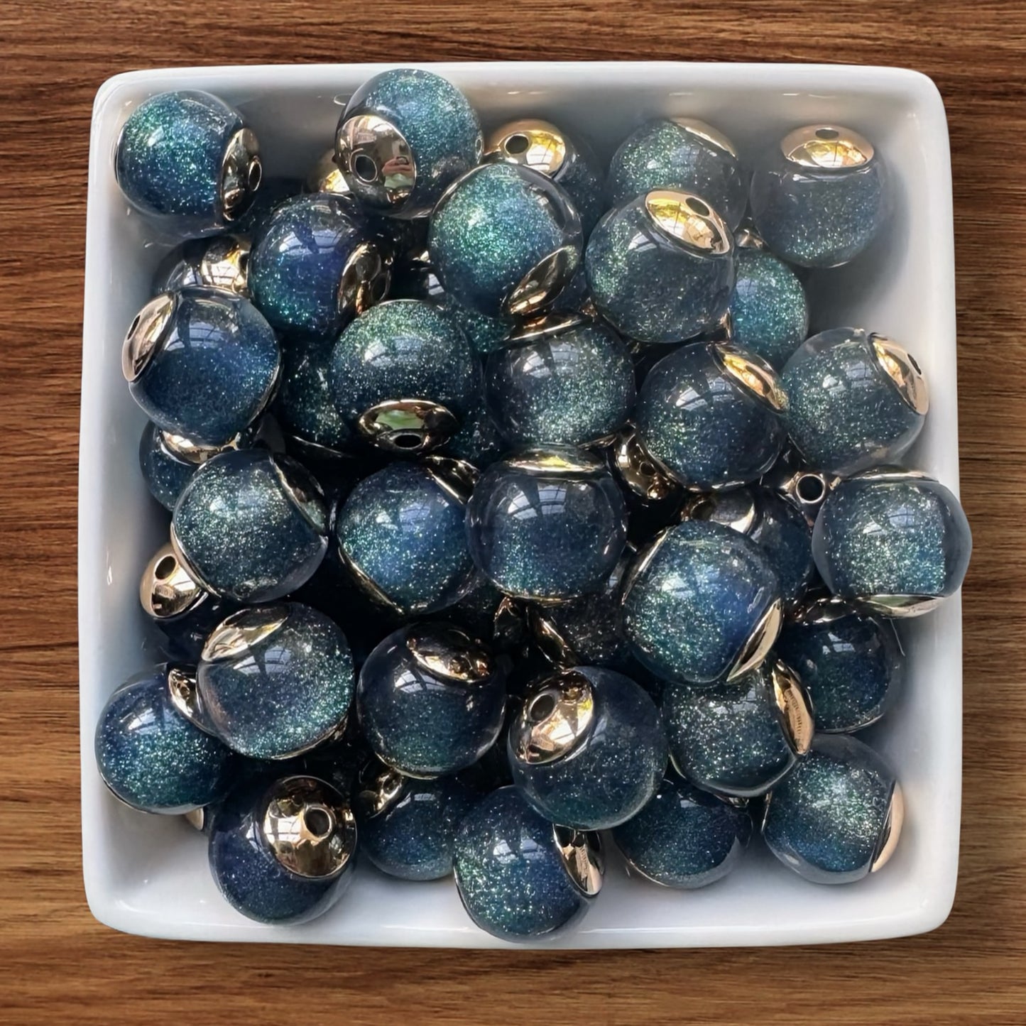 16mm Glitter Cat Eye Acrylic Bead With Gold Caps