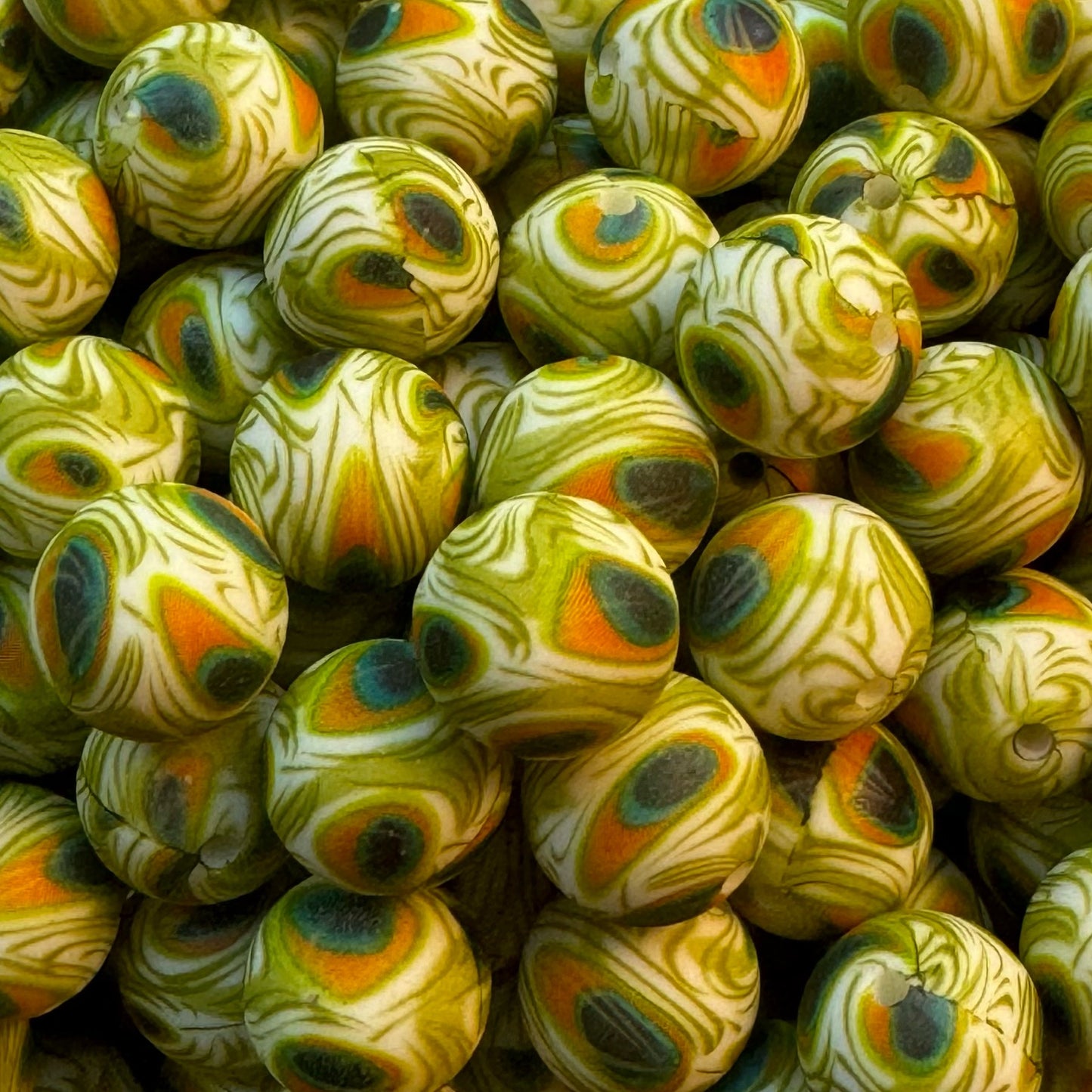 15mm Peacock Design Silicone Bead