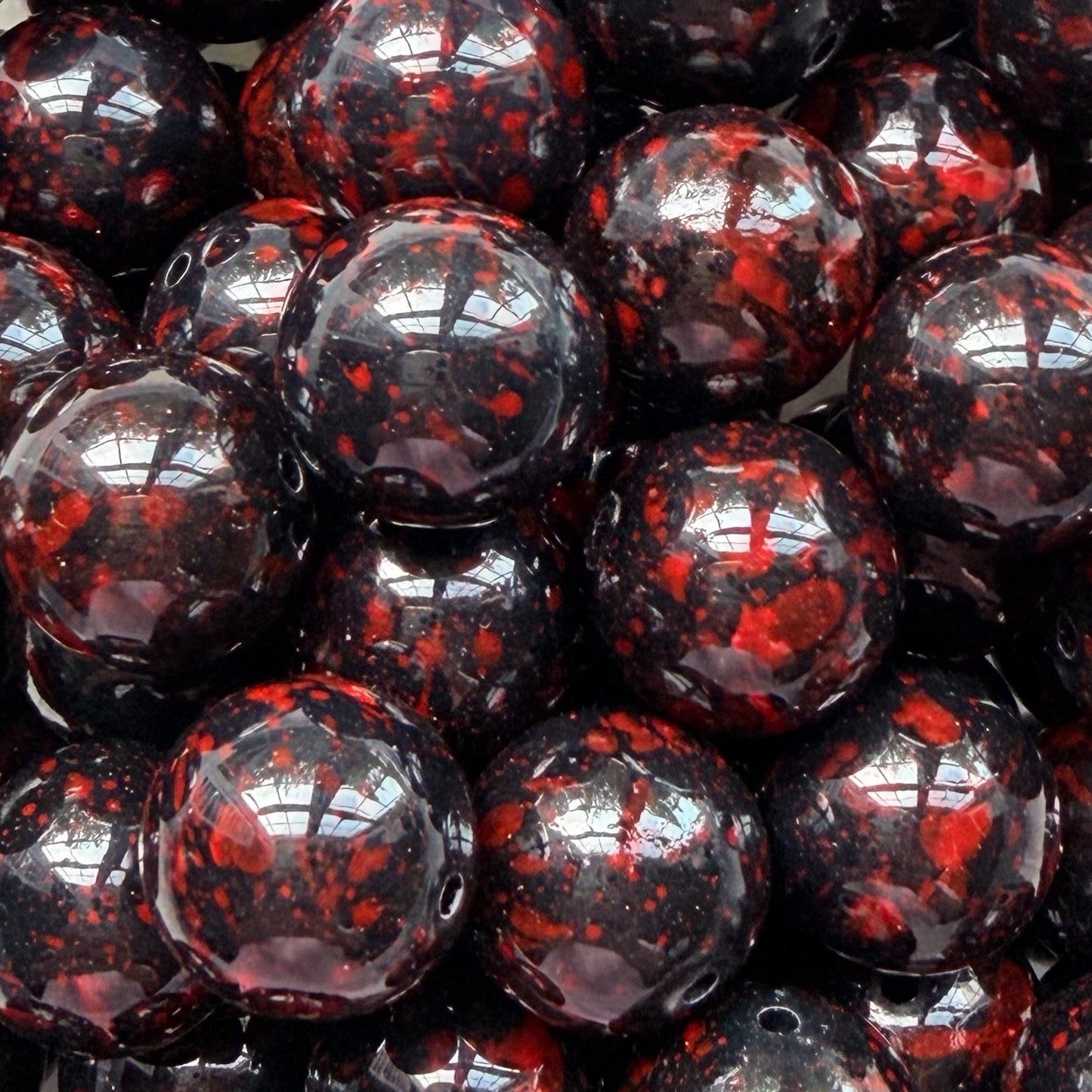 20mm Black With Red Splatter Acrylic Bead