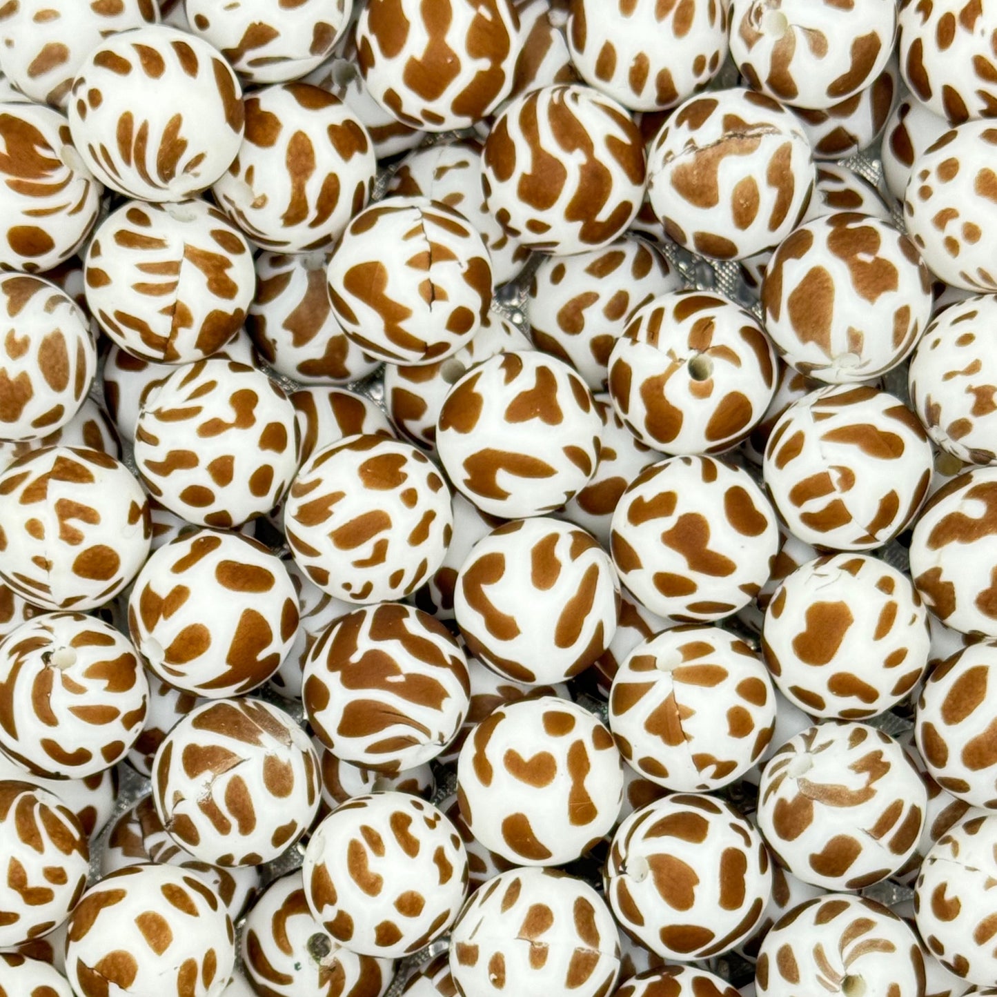 15mm Brown Cow Print Silicone Bead