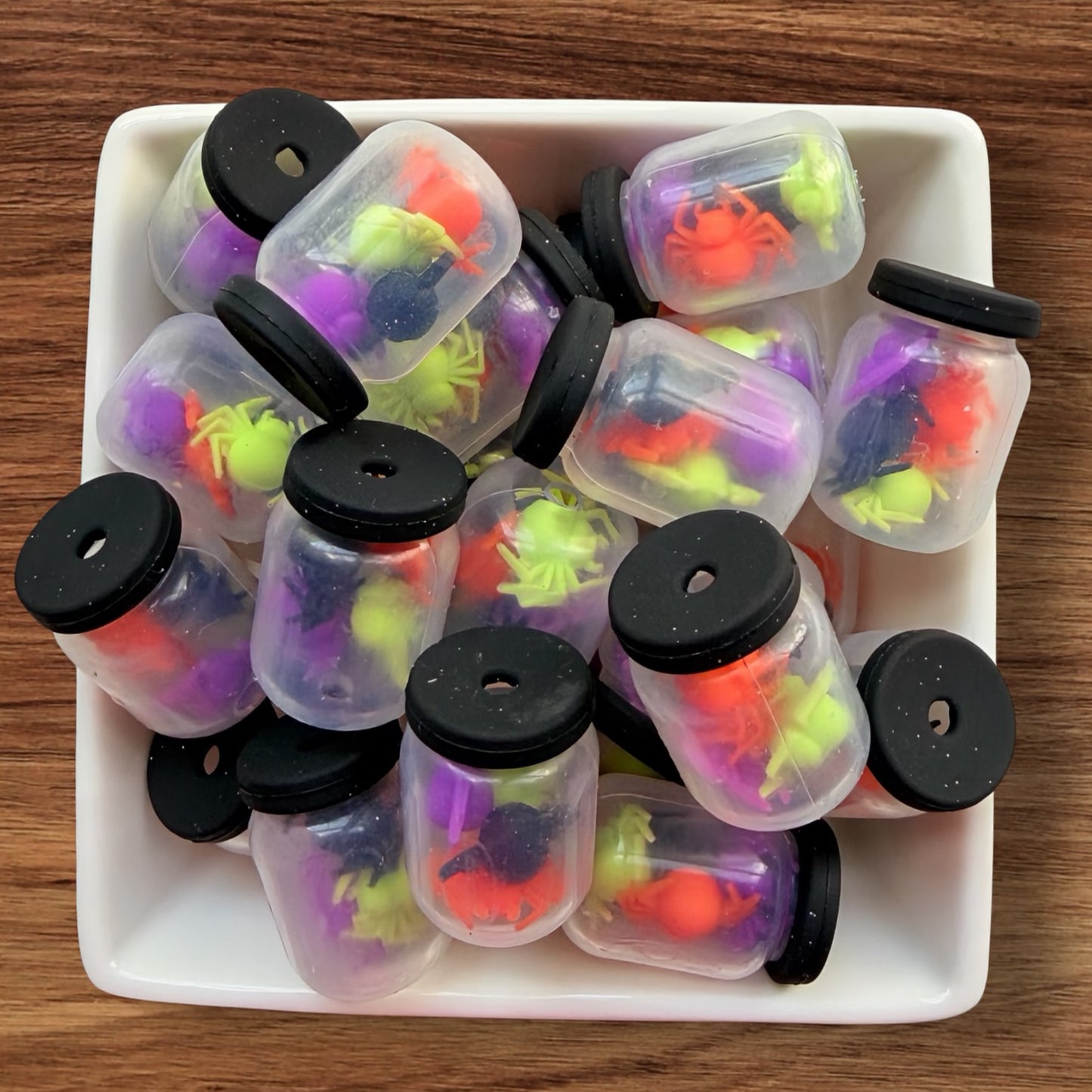 3-D Jar With Spiders Focal (Black Lid)