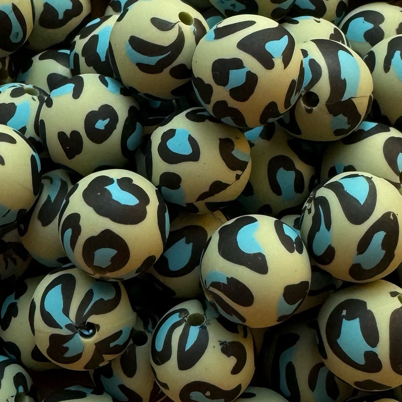 15mm Green Leopard Silicone Bead