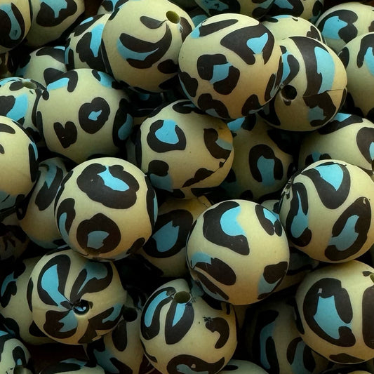 15mm Green Leopard Silicone Bead
