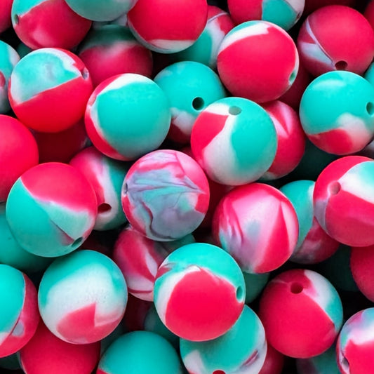 15mm Pink & Blue Tie Dye Silicone Bead