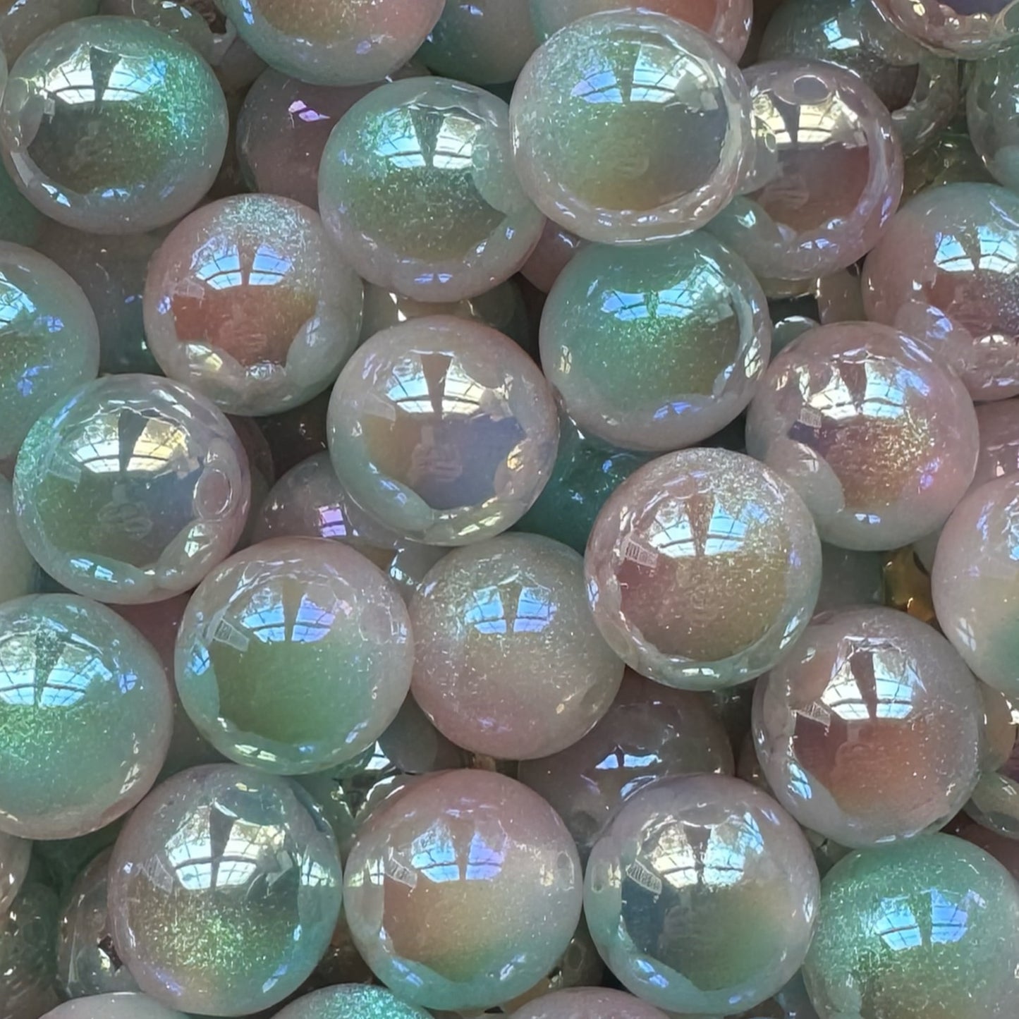 16mm UV Green & Pink Glitter Acrylic Bead