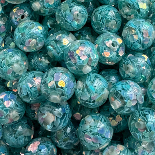 16mm Confetti Hearts Acrylic Bead (Turquoise)