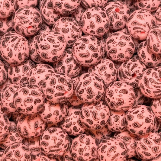15mm Pink Paisley Silicone Bead