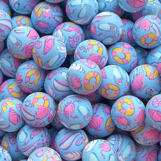 15mm Beach Please Silicone Bead