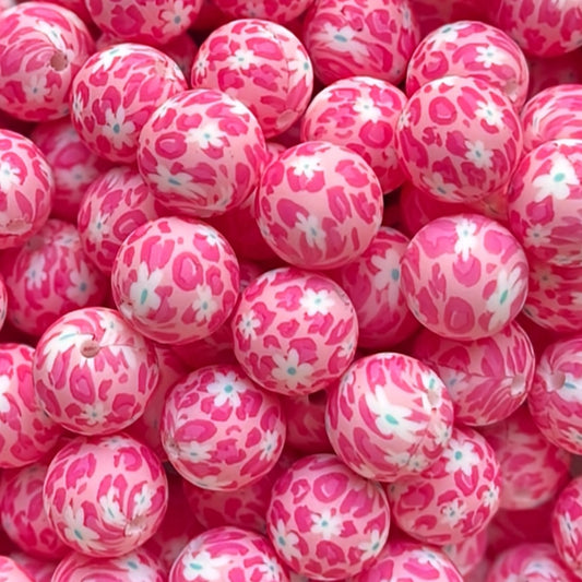 15mm Pink Blossoms Silicone Bead