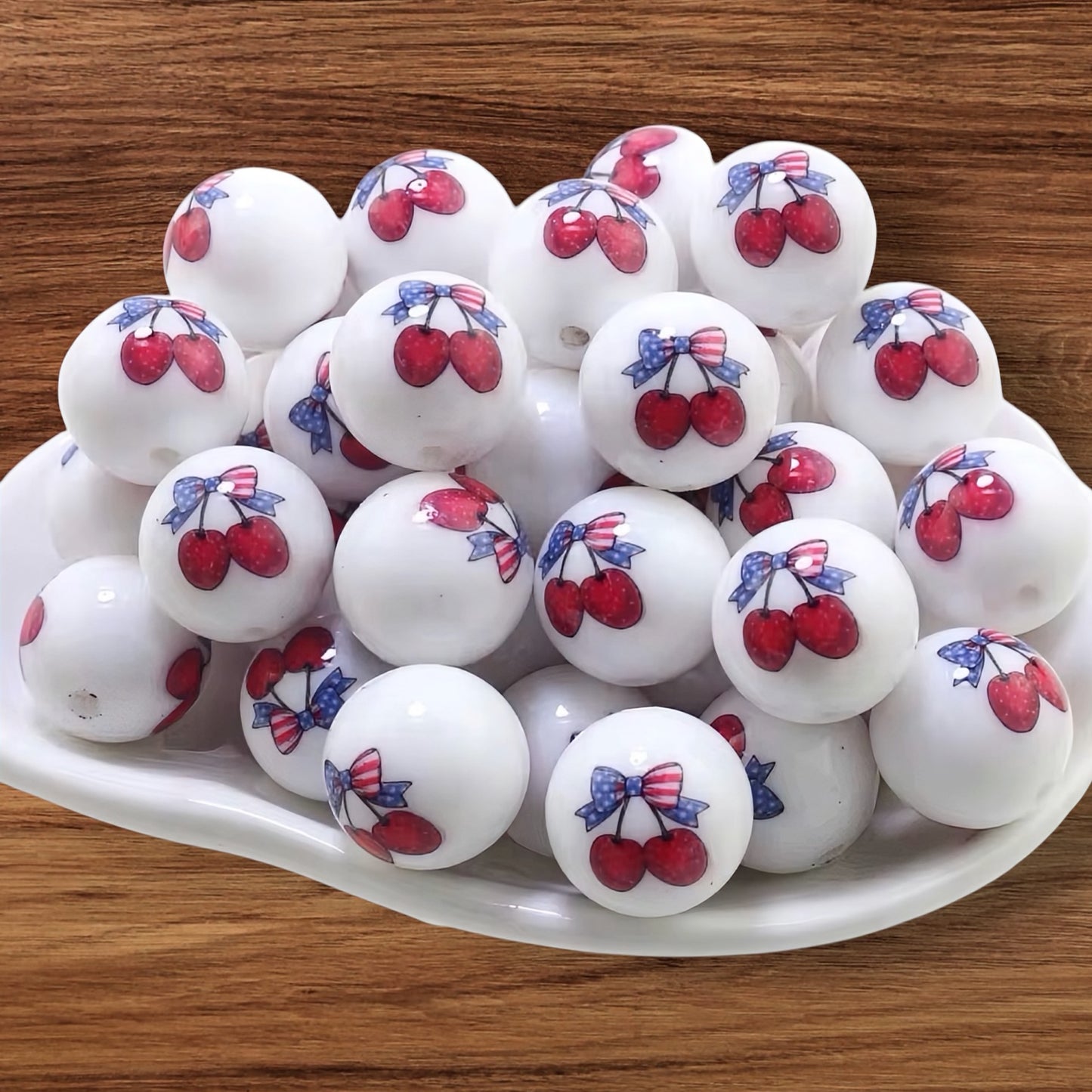 15mm Patriotic Cherries Silicone Bead