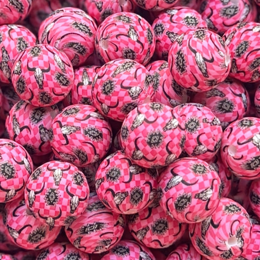 15mm Checkered Skull Silicone Bead