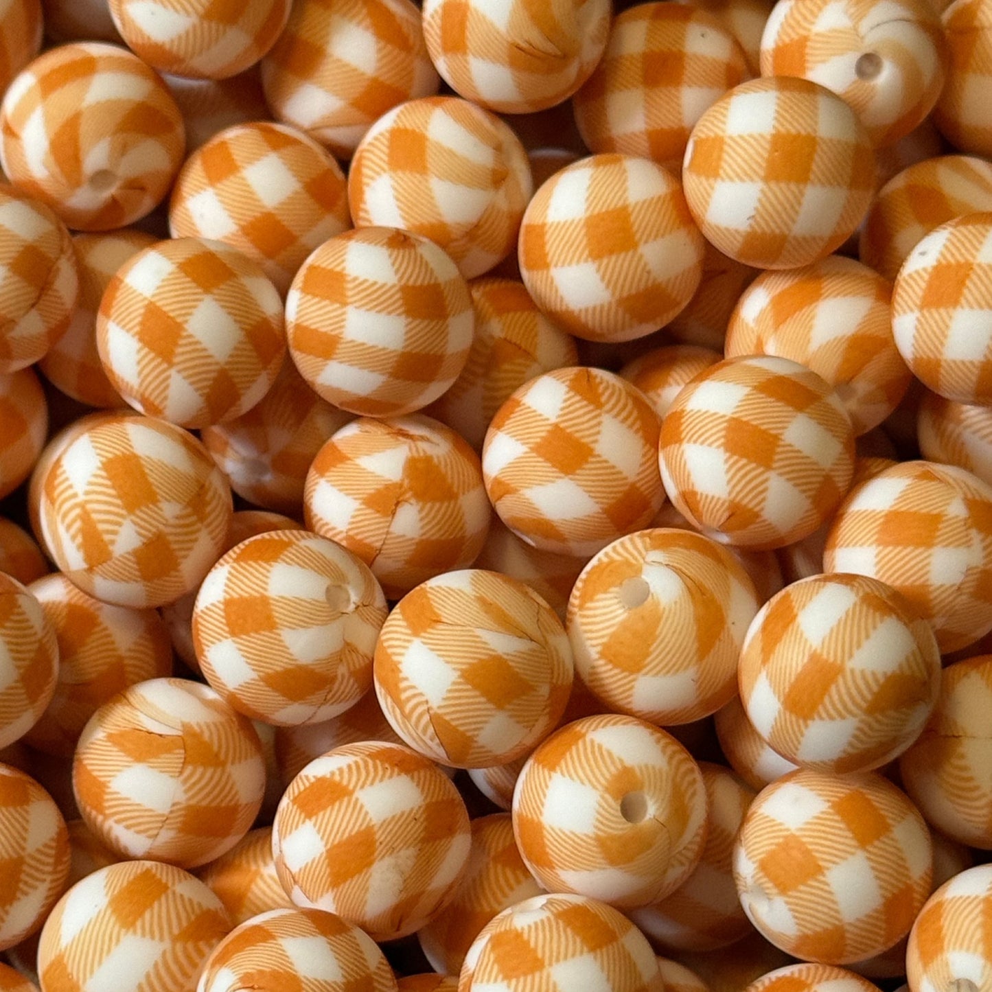 15mm Orange Buffalo Plaid Silicone Bead