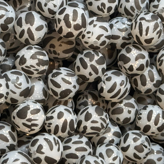 15mm Glitter Cow Print Silicone Bead