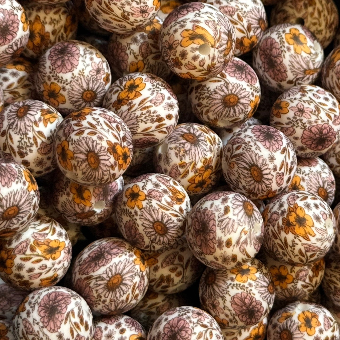 15mm Fall Boho Flowers Silicone Bead