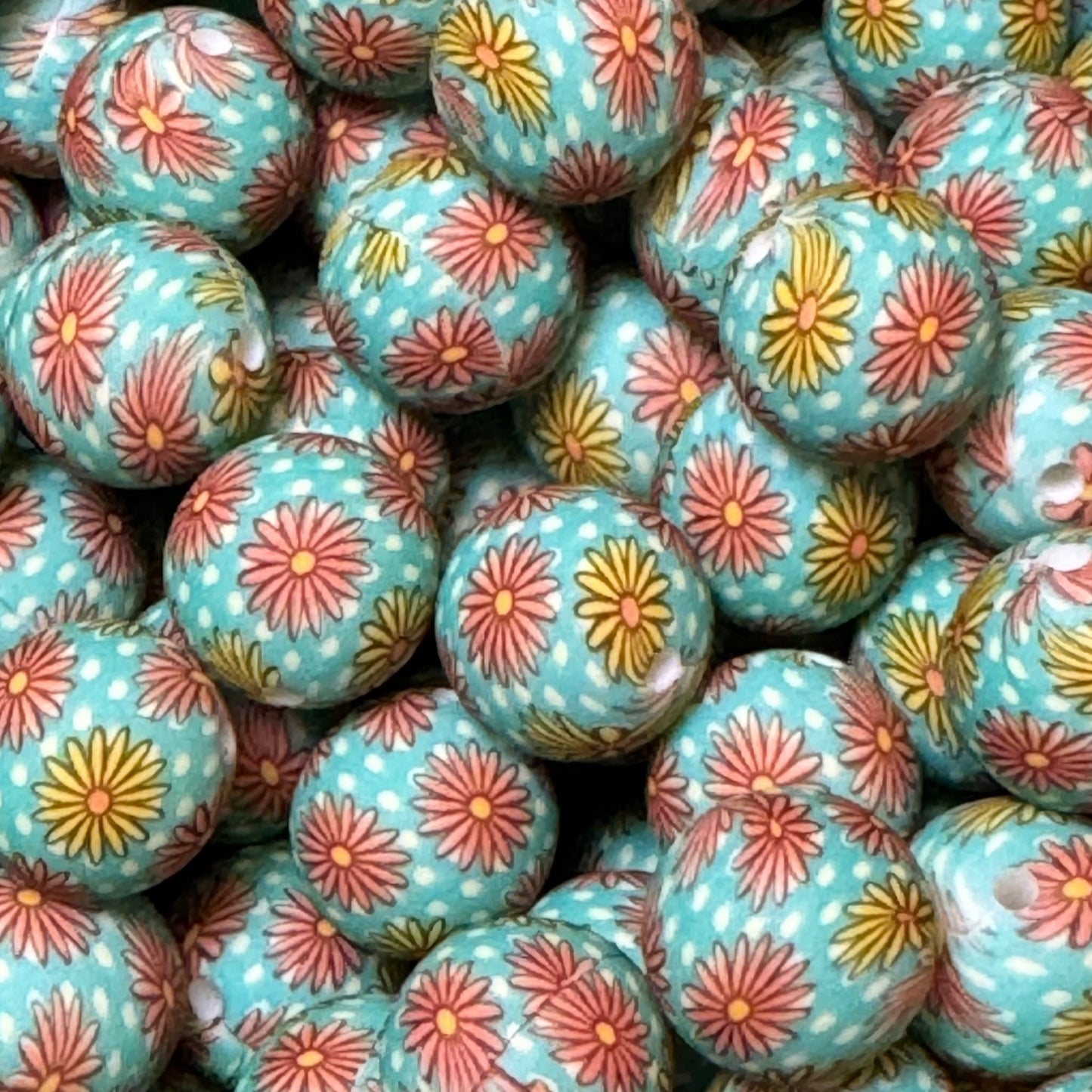 15mm Flowers and Polka Dots Silicone Bead