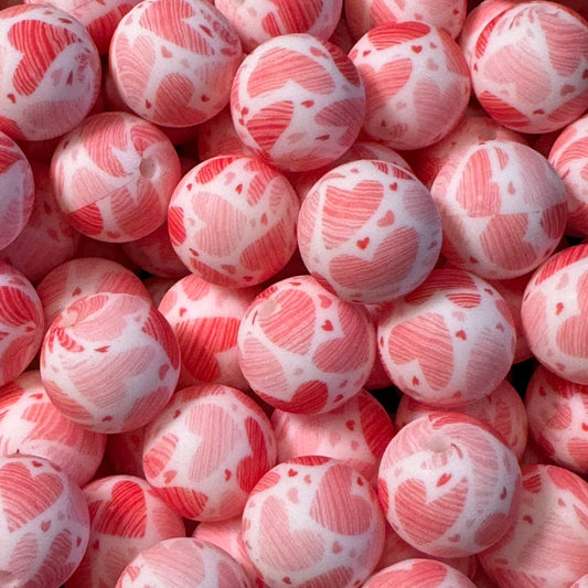 15mm Red Sketch Hearts Silicone Bead