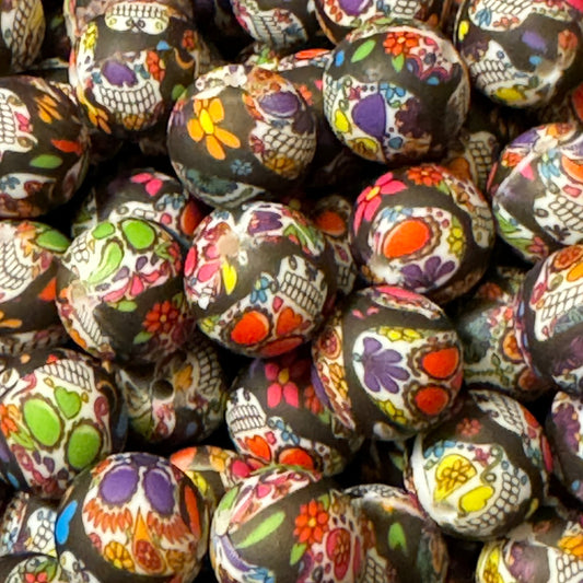 15mm Sugar Skulls Silicone Bead
