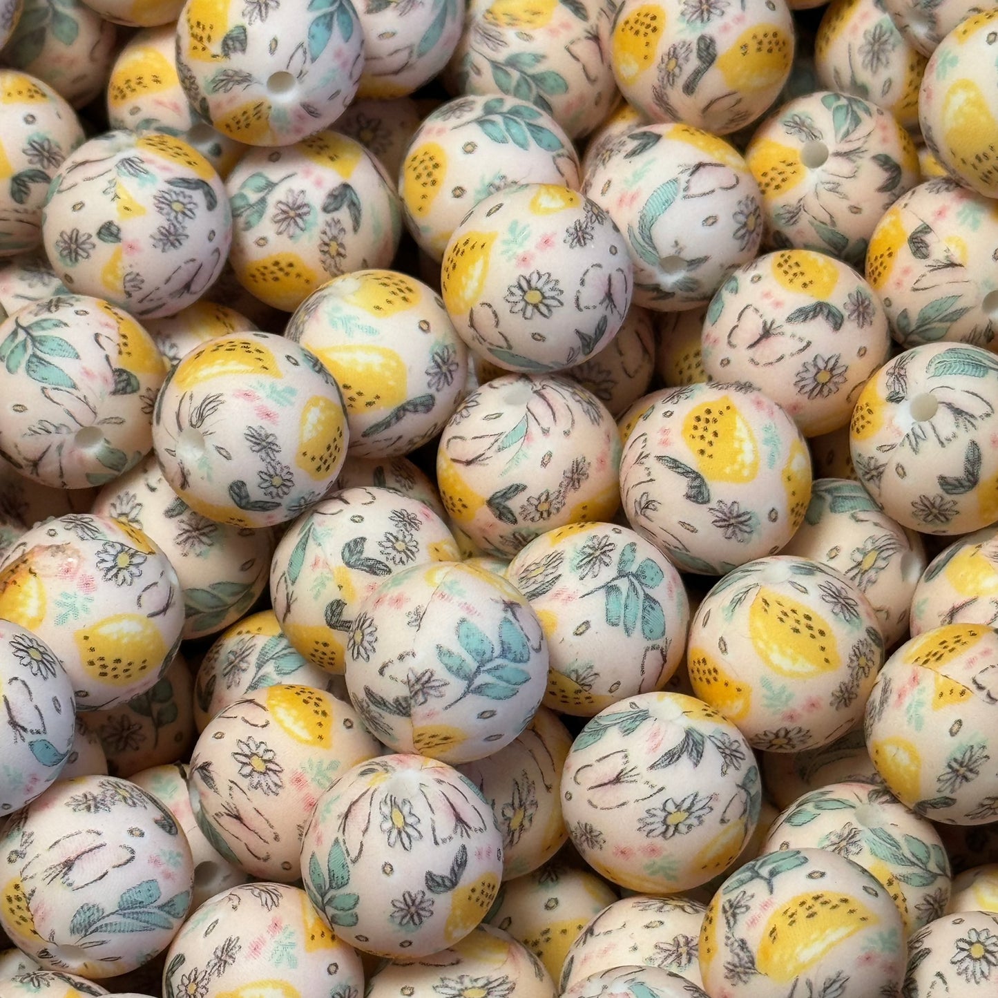 15mm Lemons and Flowers Silicone Bead