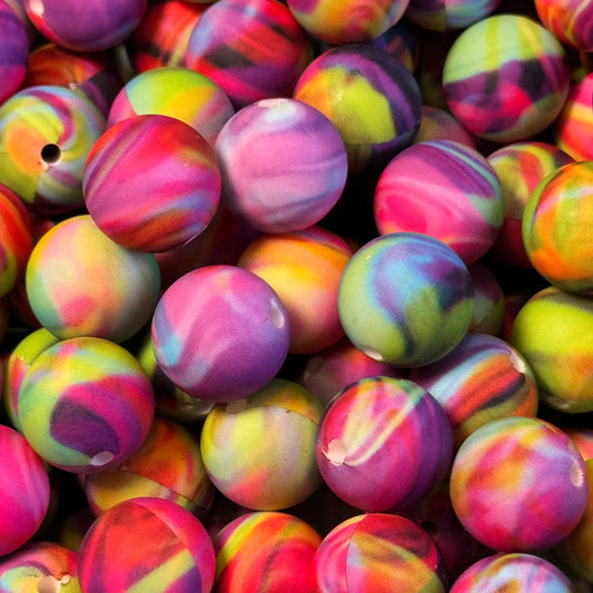 15mm Rainbow Watercolor Silicone Bead