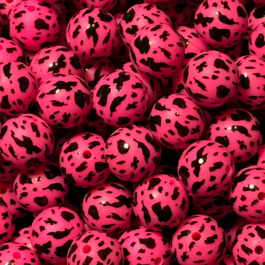 15mm Hot Pink Cow Silicone Bead