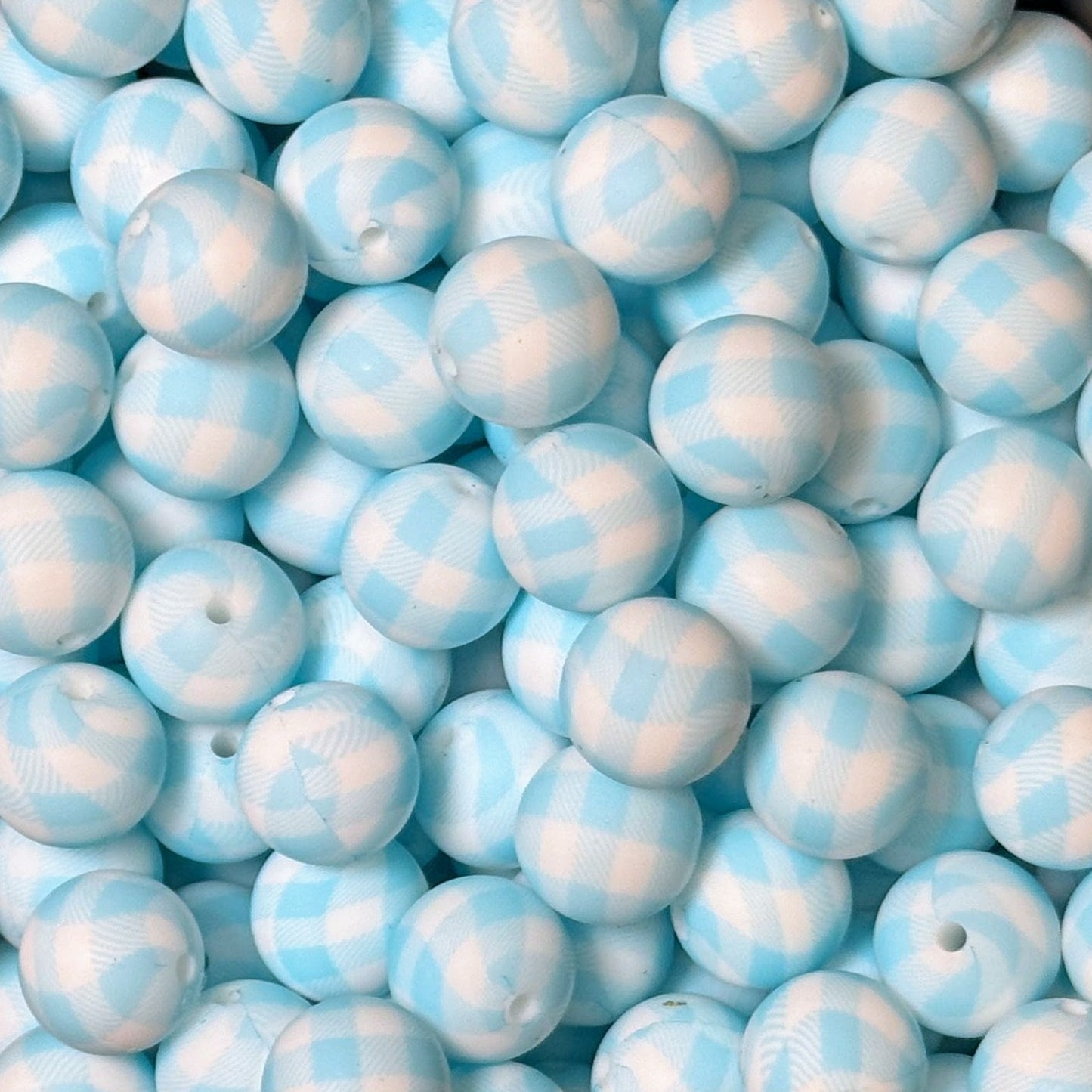 15mm Light Blue Plaid Silicone Bead