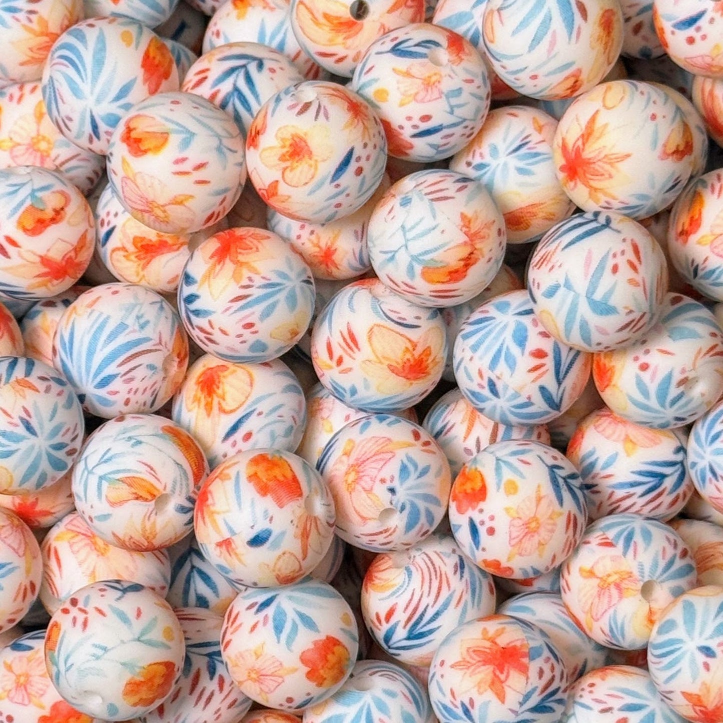 15mm Peach Flowers Silicone Bead