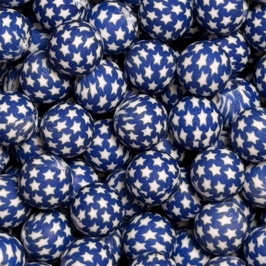 15mm Stars on Blue Silicone Bead