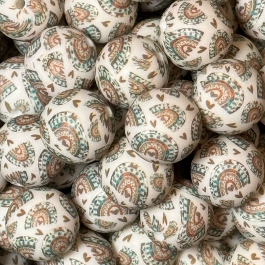 15mm Boho Rainbow Silicone Bead