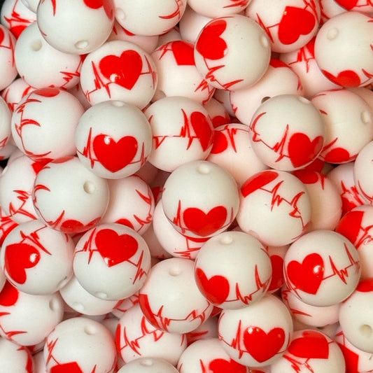 15mm Heartline Silicone Bead