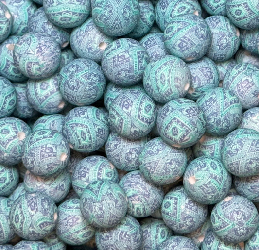15mm Bohemian Blues Silicone Bead