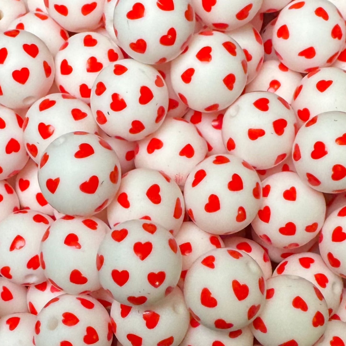 15mm Hearts on White Silicone Bead