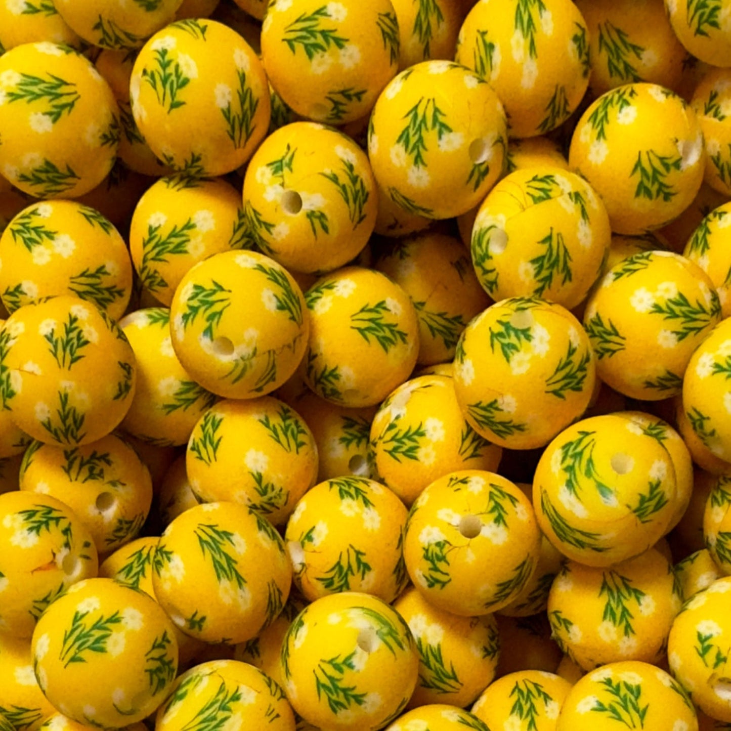 15mm Flowers on Yellow Silicone Bead
