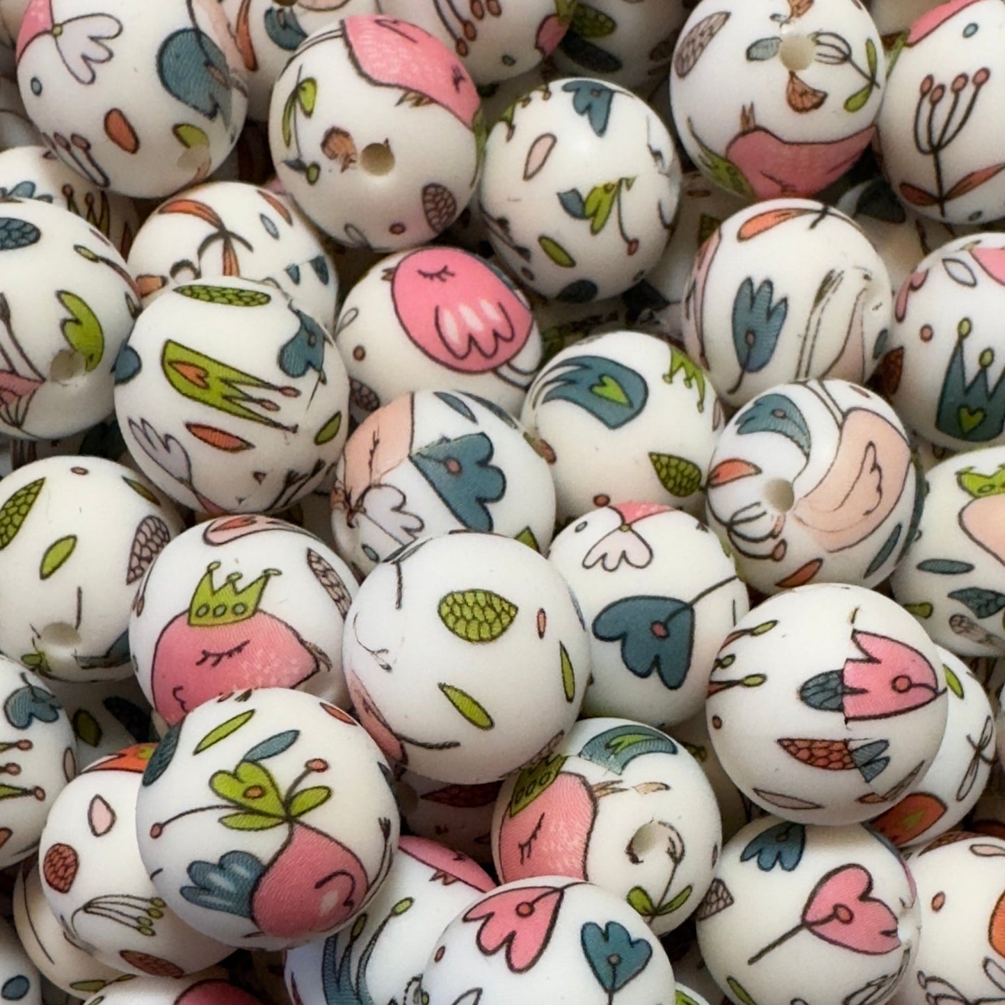 15mm Little Birdies Silicone Bead