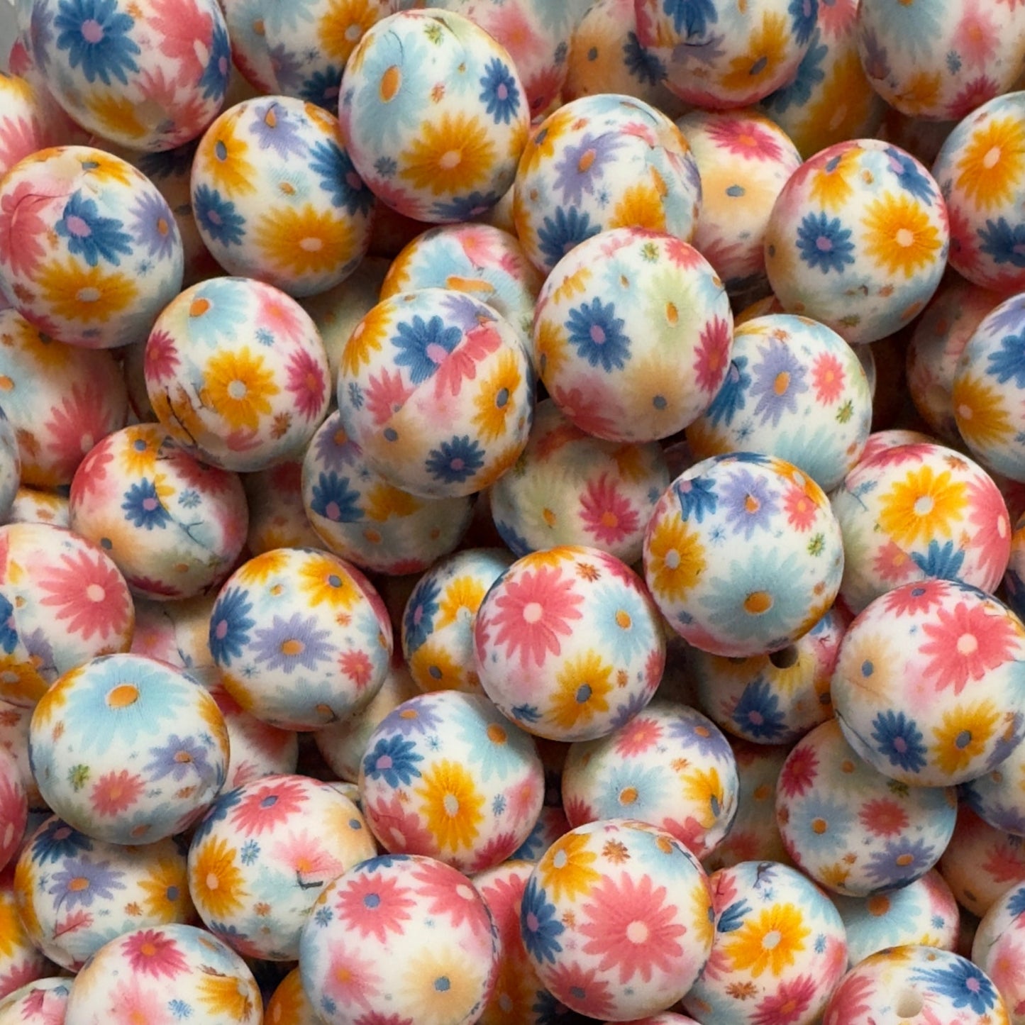 15mm Bright Boho Floral Silicone Bead