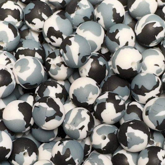 15mm Black Camo Silicone Bead