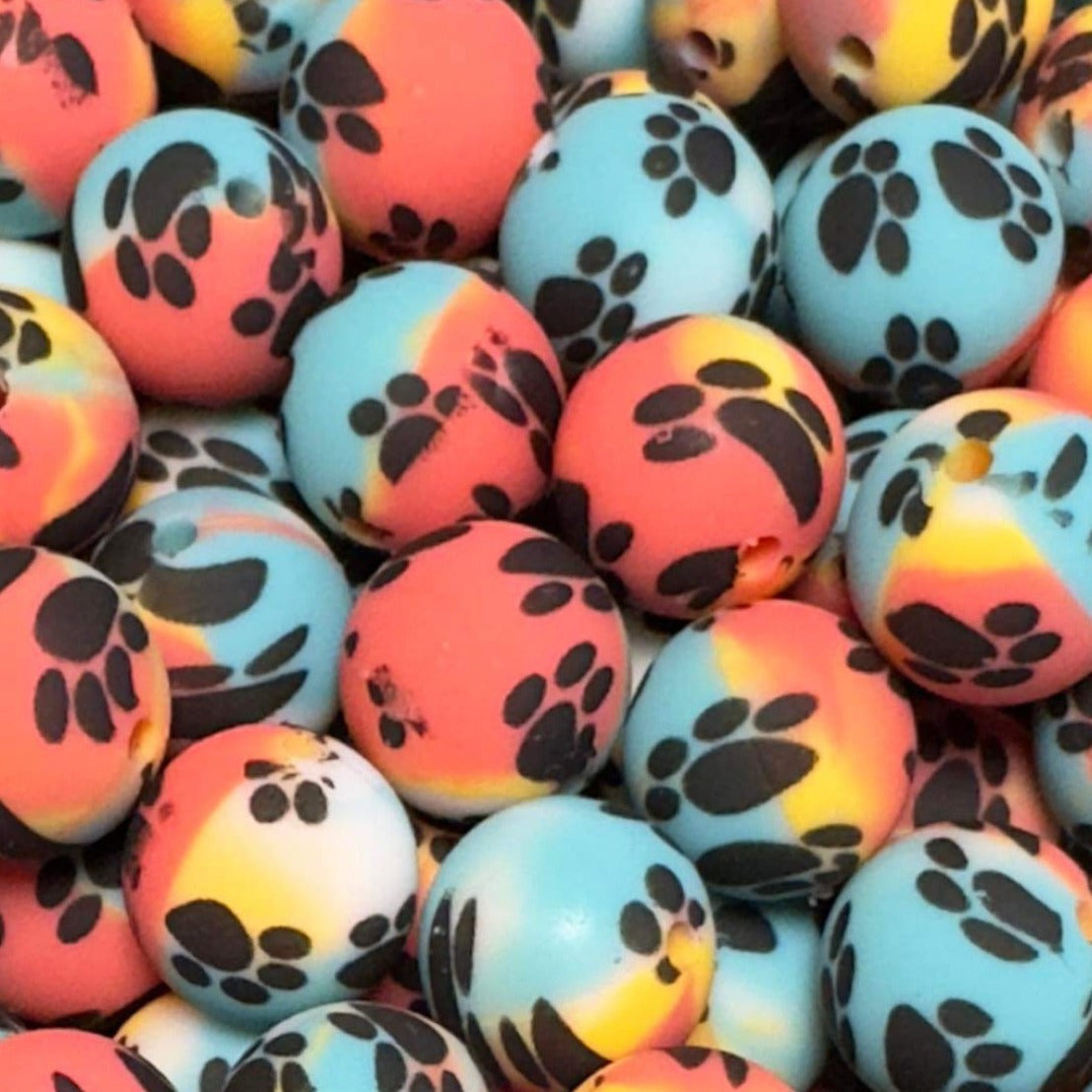 15mm Sherbet Swirl Paw Silicone Bead