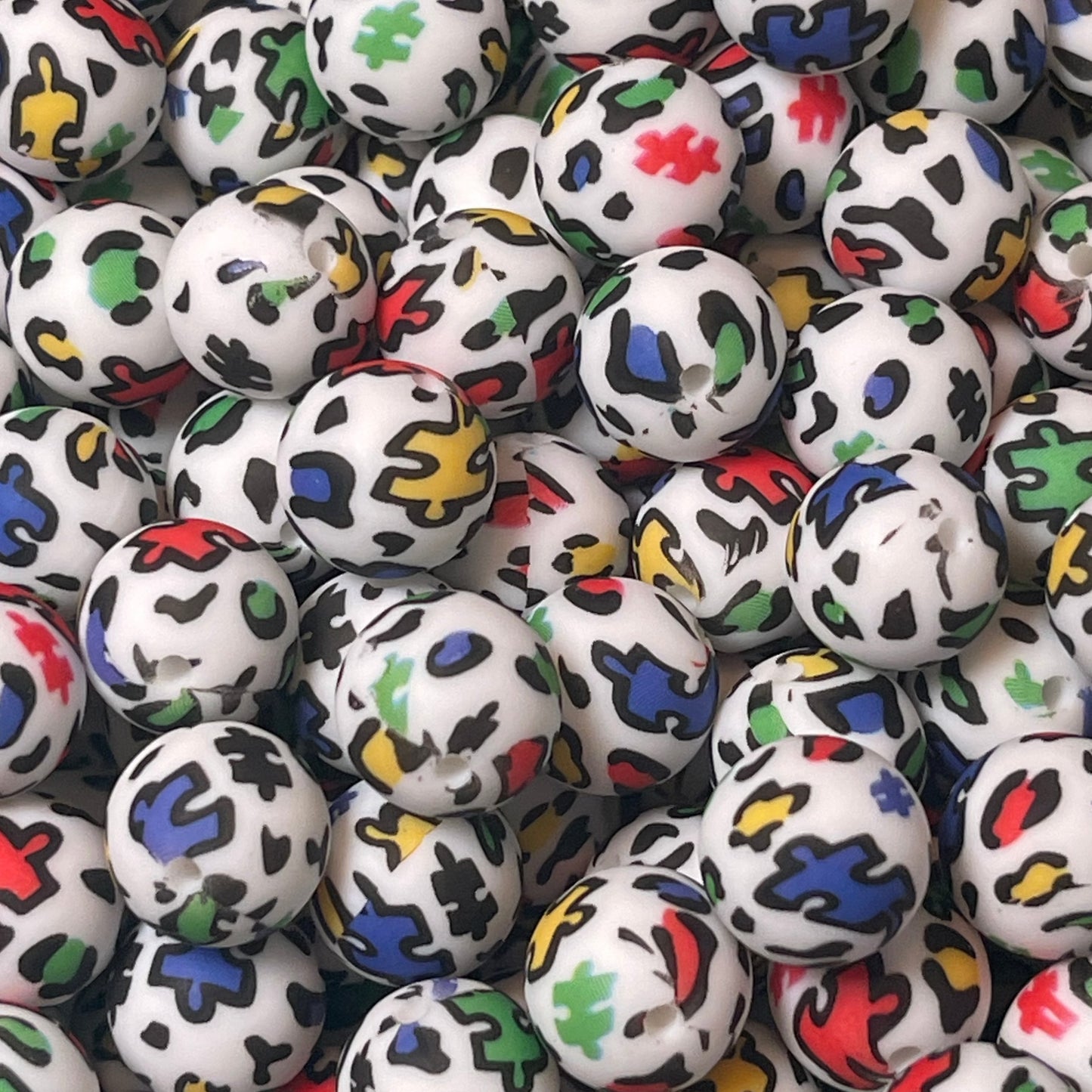 15mm Animal Print Autism Silicone Bead