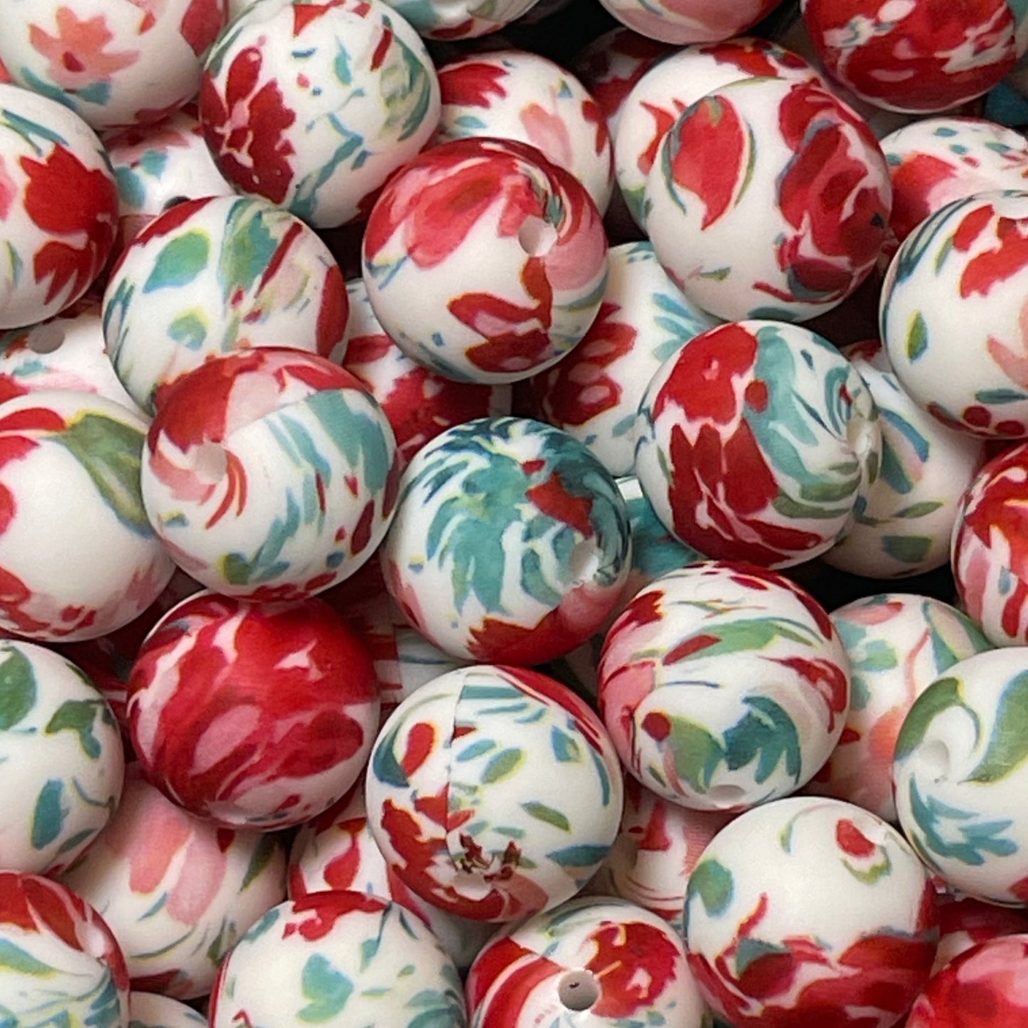 15mm Watercolor Floral Silicone Bead