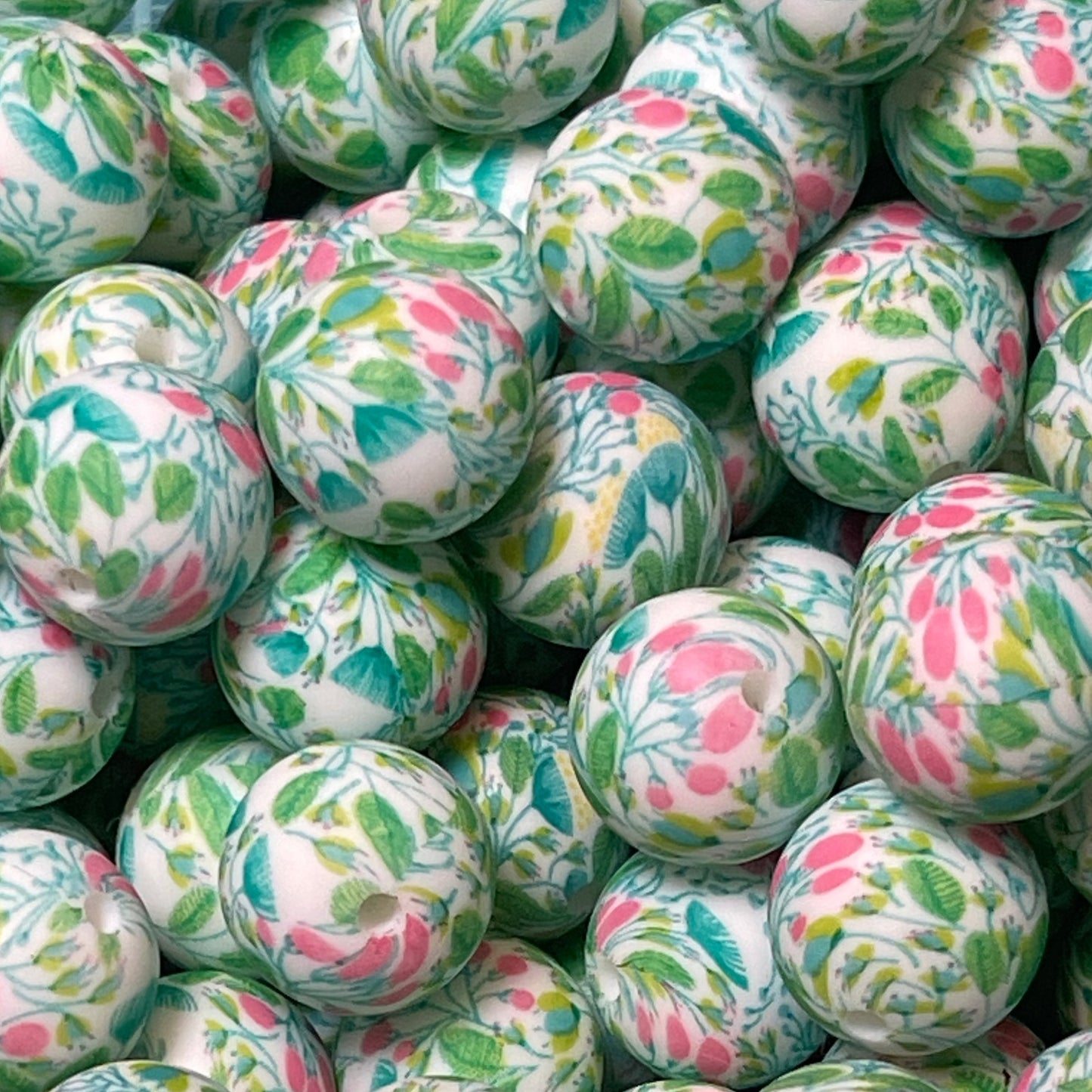 15mm Pink Spring Floral Silicone Bead