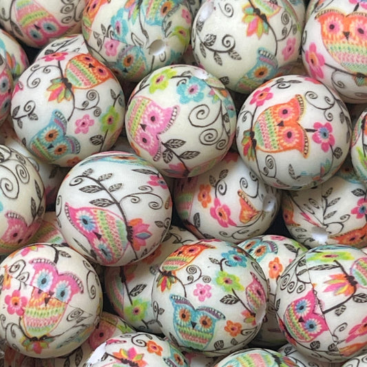 15mm Colorful Owls Silicone Bead