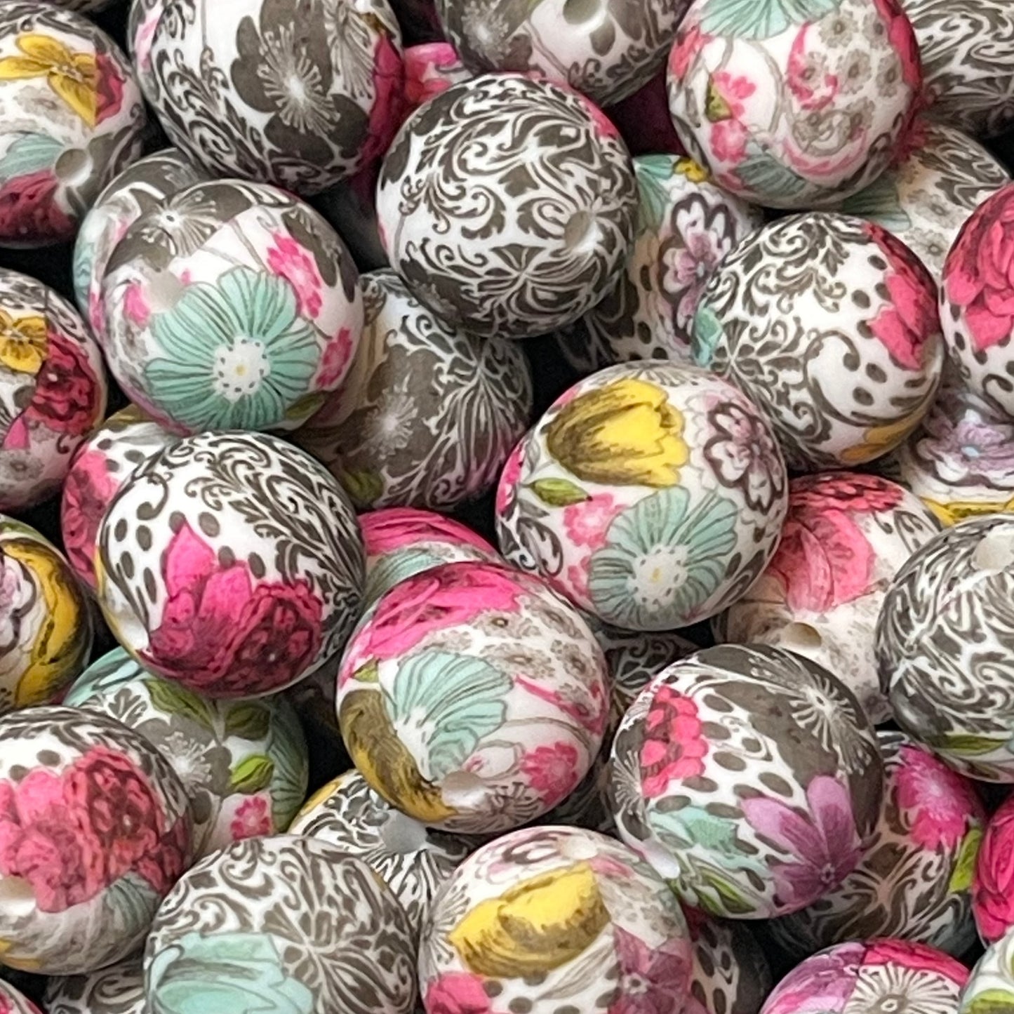 15mm Floral Paisley Silicone Bead