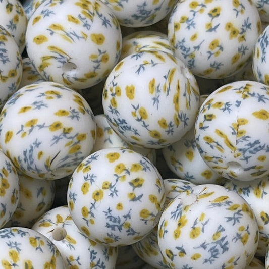 15mm Little Yellow Flowers Silicone Bead