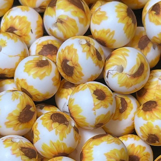 15mm Little Sunflowers on White Silicone