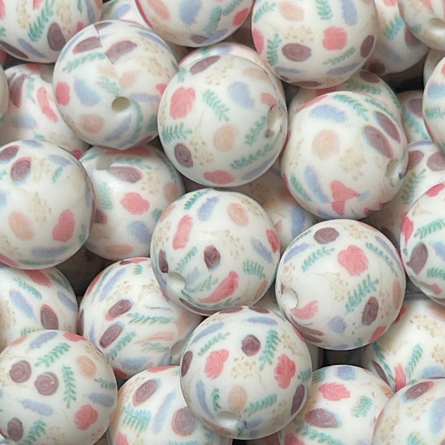 15mm Feathers and Flowers Silicone Bead