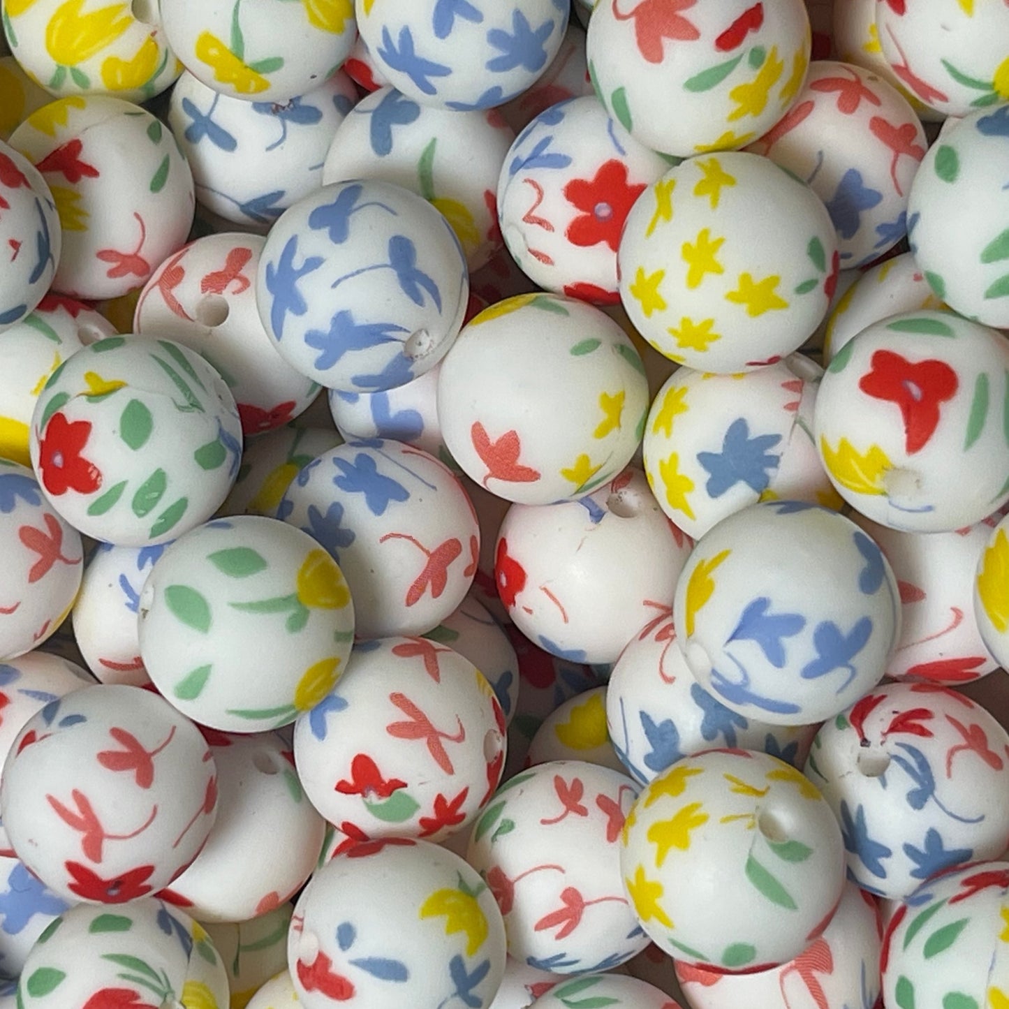 15mm Springtime Flowers Silicone Bead