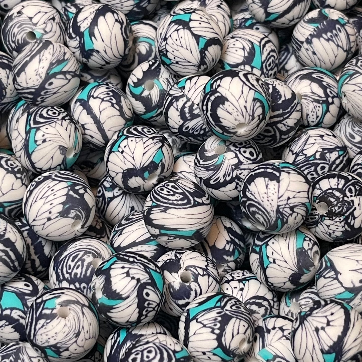 15mm Teal Butterflies Silicone Bead
